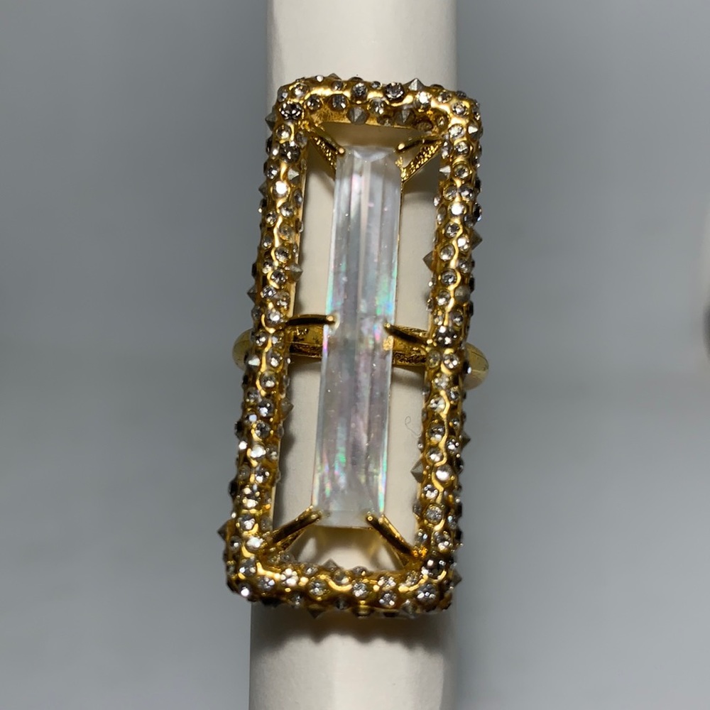 Gold Crystal Lucite Alexis Bittar Like Cocktail Ring